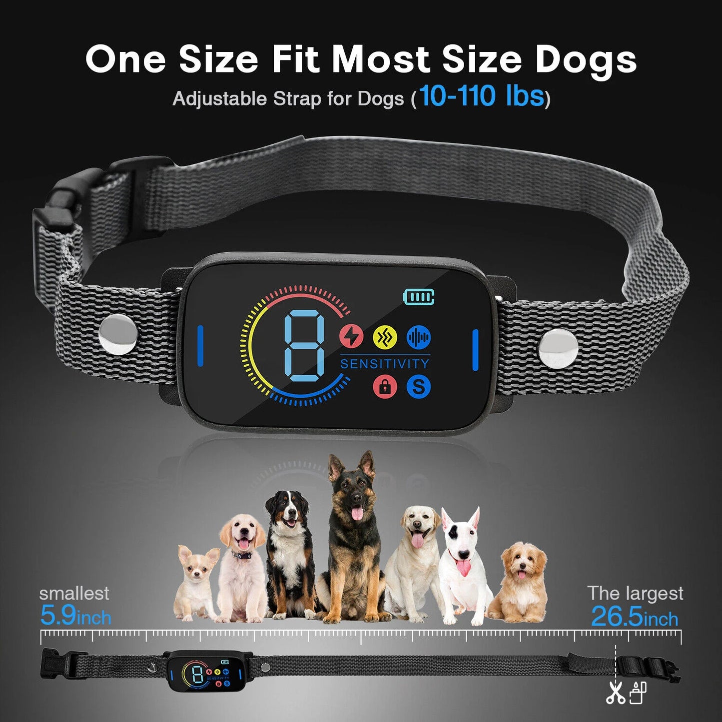 SGSPET Ultrasonic Color Screen Anti-Bark Collar Training Shock Pet No Barking
