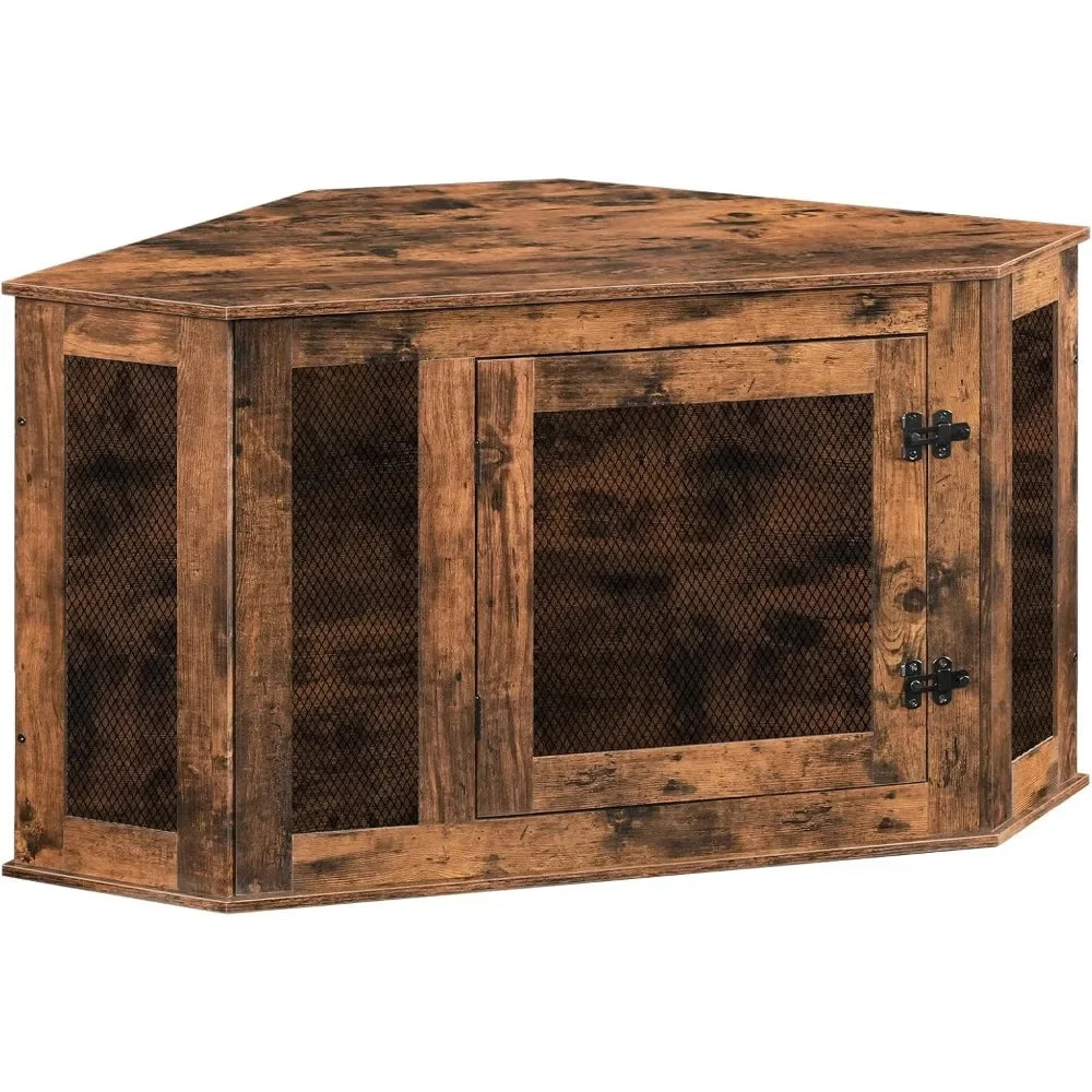 Corner Dog Crate Furniture, Wooden Dogs Kennel End Table, Decorative Pet Crate Indoor Use, Furniture Style Dogs House