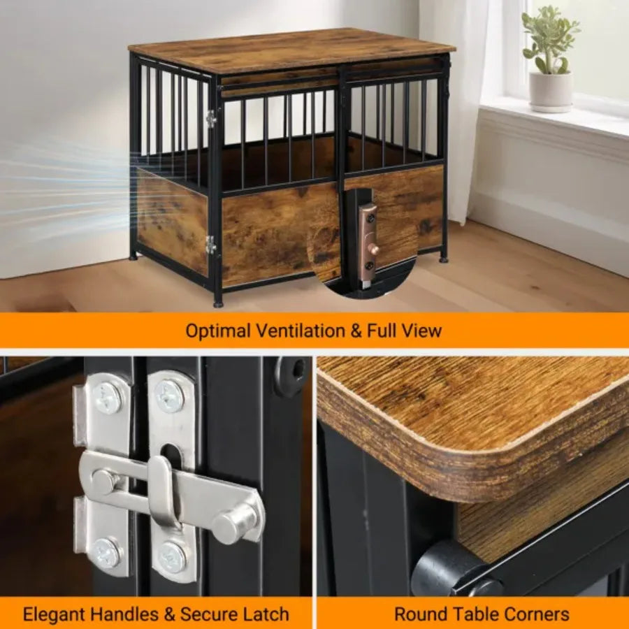 Wooden Heavy Duty Dog Kennel with Double Doors Rustic Brown