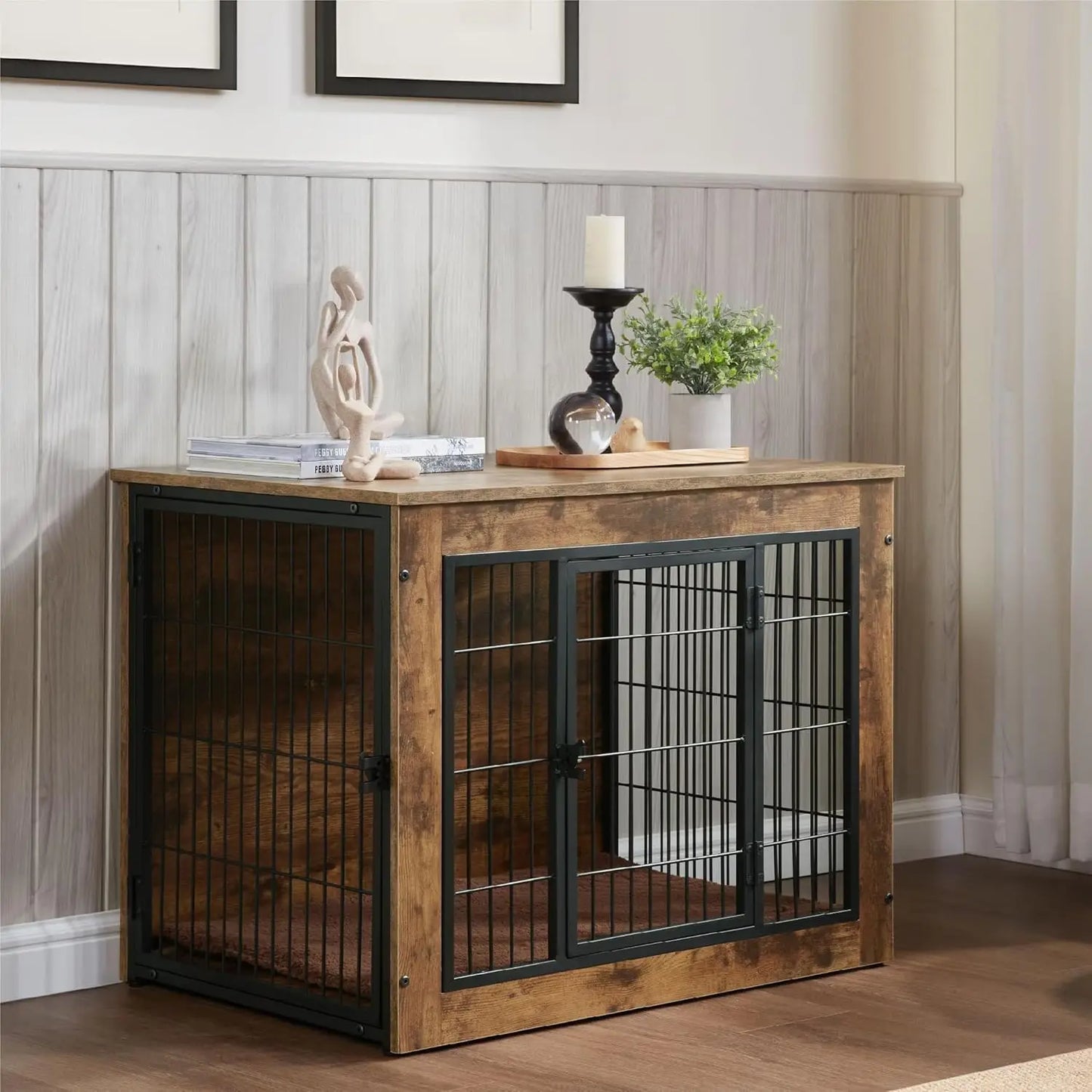 Dog Crate Furniture with Cushion, Wooden Dog Kennel Furniture, Dog Crates for Small/Medium Dogs