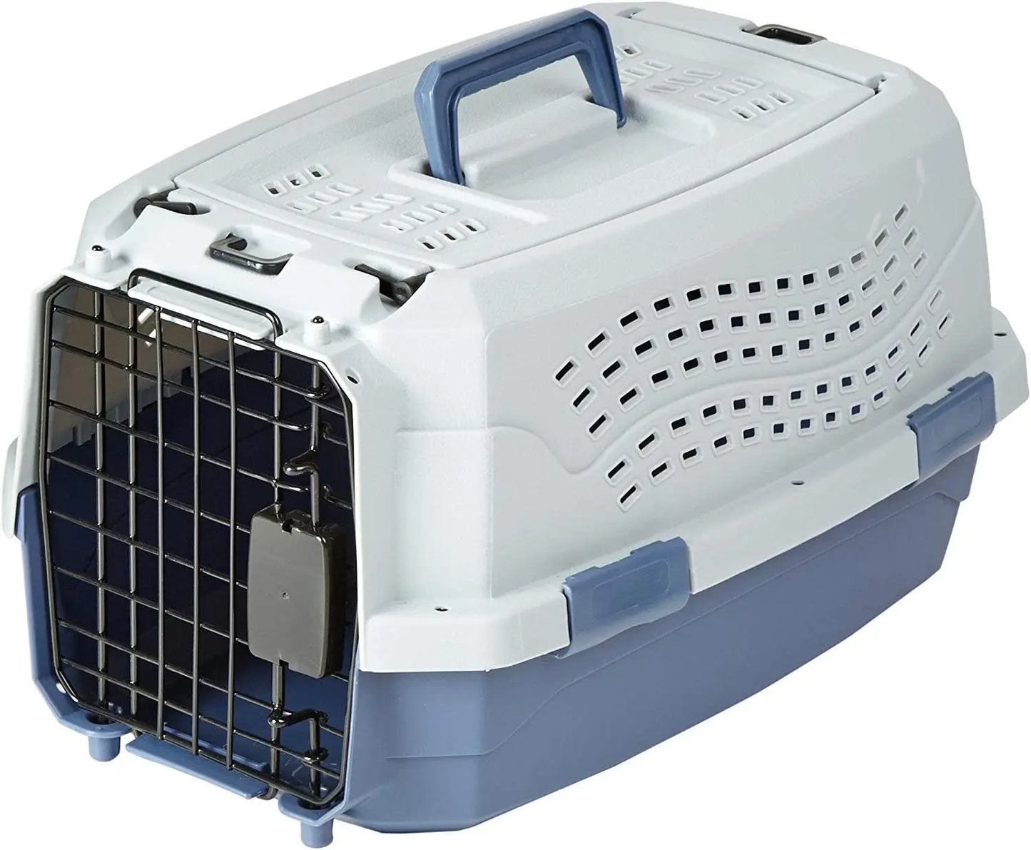 Basics 2-Door Top-Load Hard-Sided Dogs, Cats Pet Travel Carrier, Gray & Blue