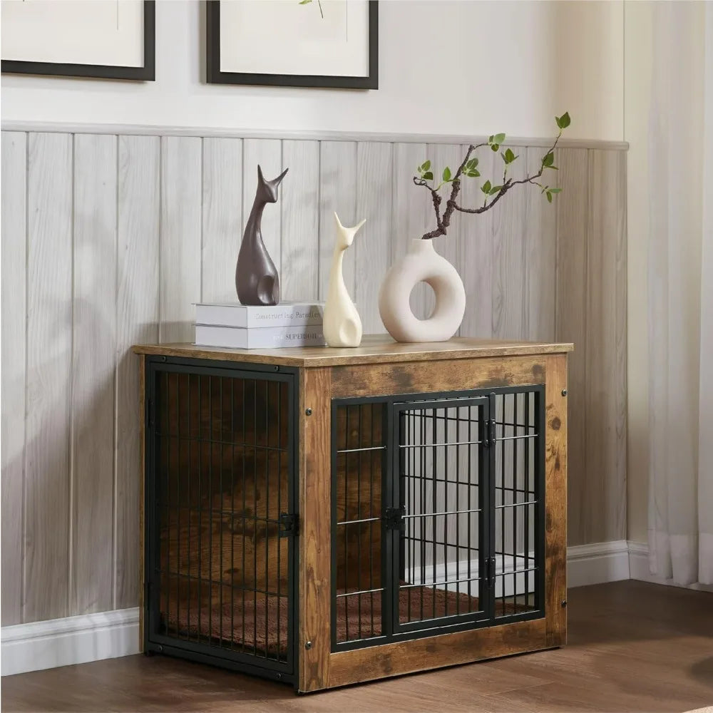 Dog Crate Furniture with Cushion, Wooden Dog Kennel Furniture, Dog Crates for Small/Medium Dogs
