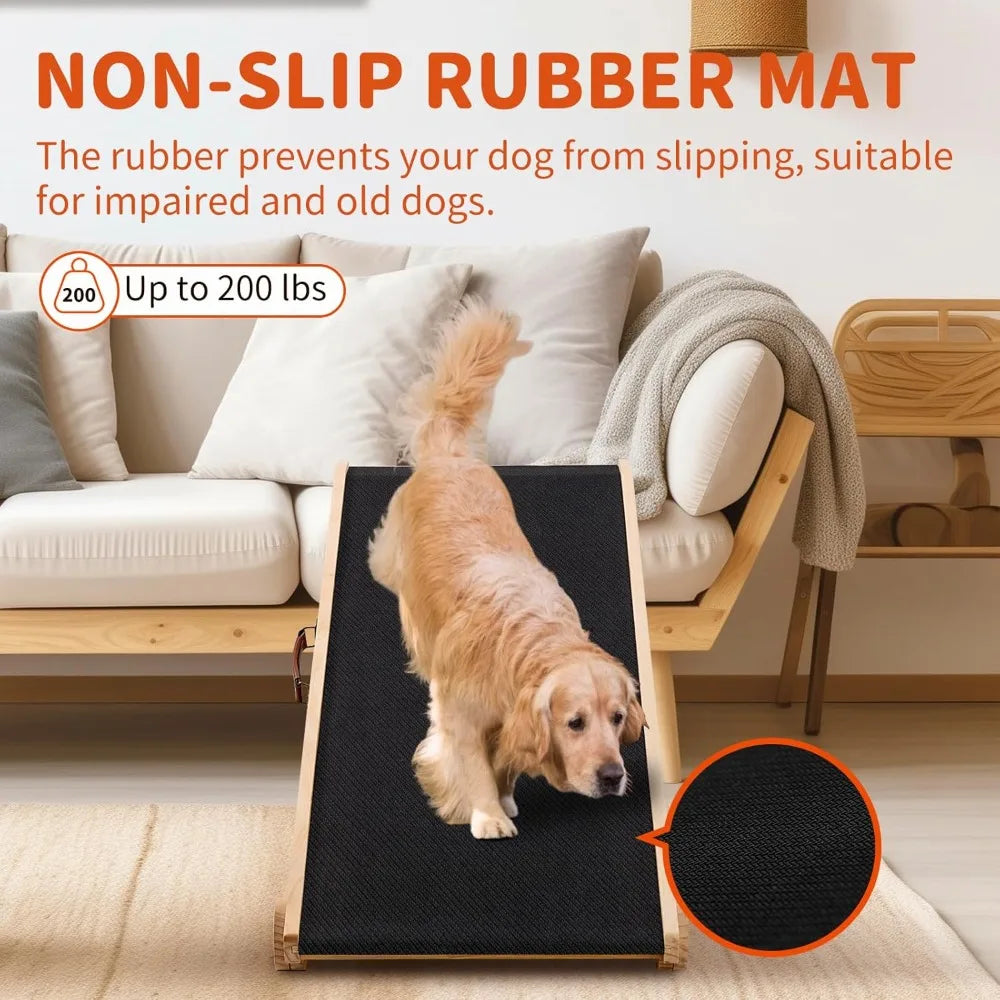 Dog Ramp, 5 Level Adjustable Height Folding Pet Ramp for High Bed, Portable Paw Ramps Large Bed Ramp for Medium & Large Old Dogs