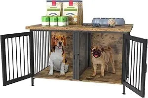 Double Dog Crate with Divider for 2 Small or 1 Dog, Furniture Style Kennel Indoor Cage with Removable Panel (Int.dims:36.2”Wx24