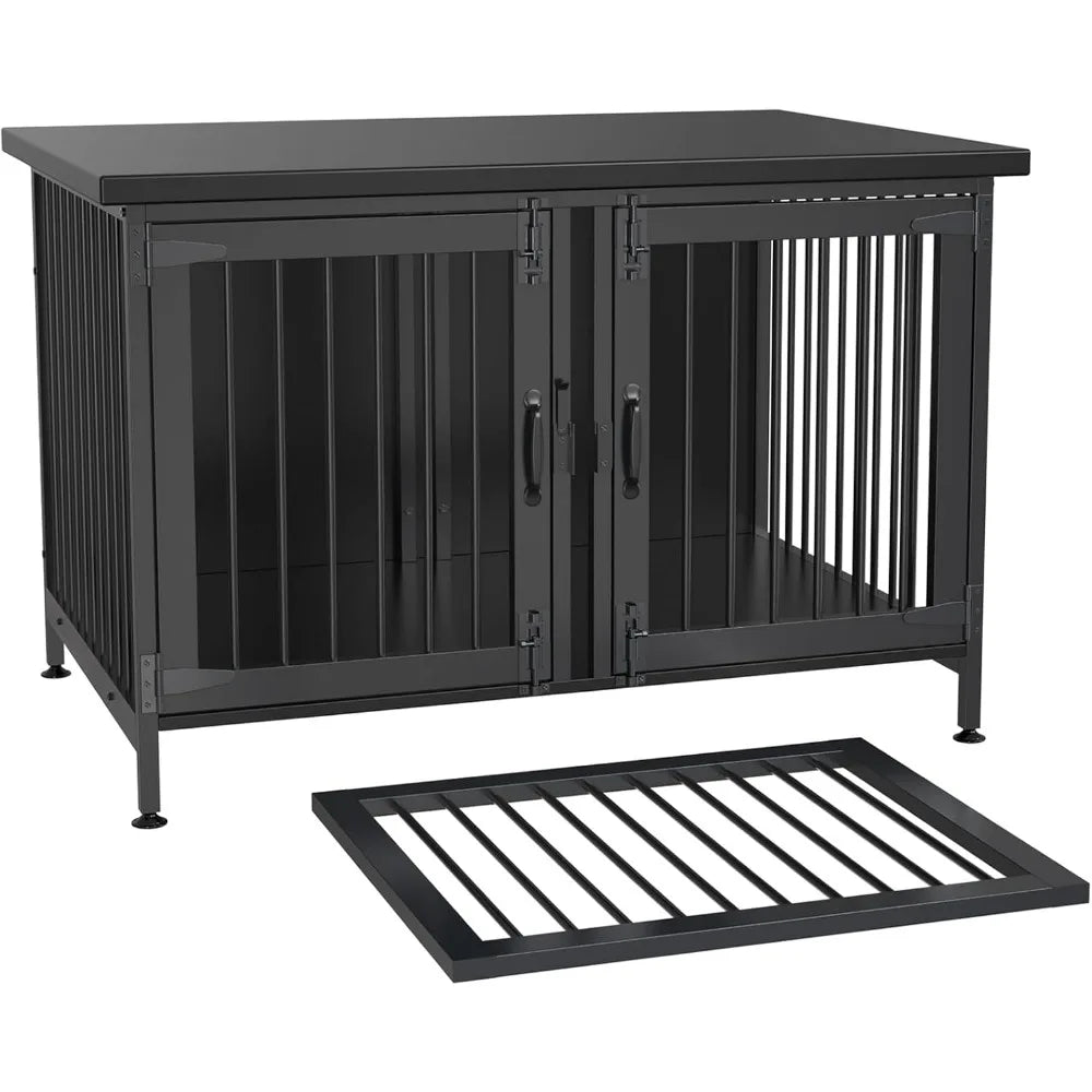 Double Dog Crate with Divider for 2 Small or 1 Dog, Furniture Style Kennel Indoor Cage with Removable Panel (Int.dims:36.2”Wx24