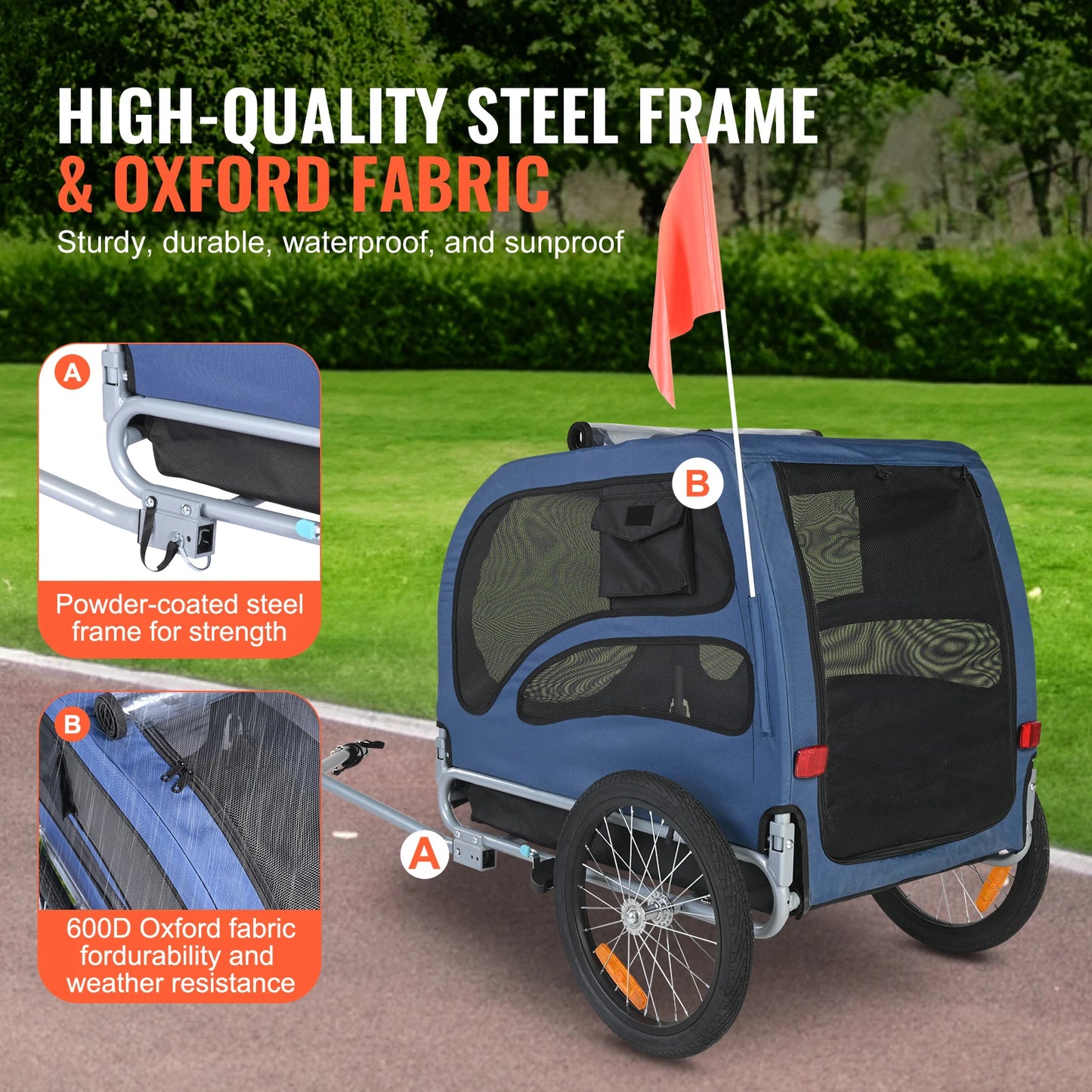 SucceBuy 100 lbs Pet Cart Bicycle Carrier Dog Bike Trailer with Coupler Reflectors Flag Collapsible to Store for Dogs Travel