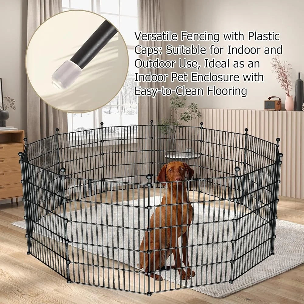 Rustproof Dog Fence 10 Panels Metal Outdoor Garden Fence No Dig Temporary Pet Barrier with Ground Stakes Easy Installation