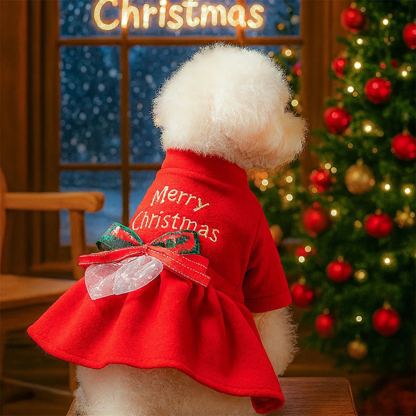 Christmas Dog Costume with Santa Hat and Jingle Bells Festive Pet Outfit for Small Dogs and Cats Holiday Dress