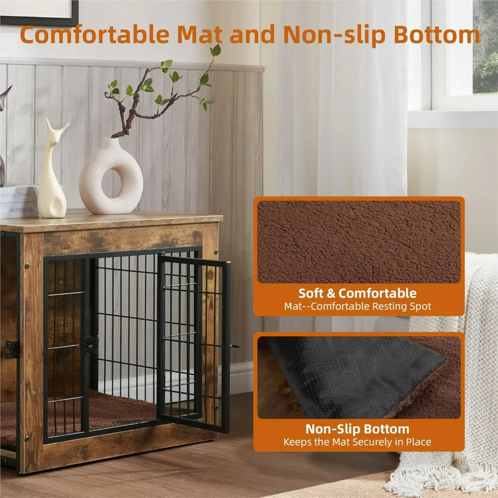 Dog Crate Furniture with Cushion, Wooden Dog Kennel Furniture, Dog Crates for Small/Medium Dogs