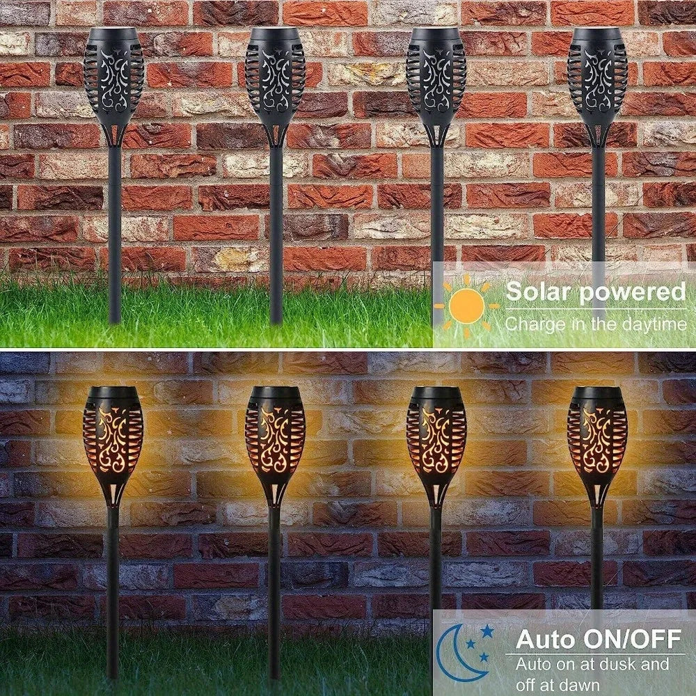Flames Solar Torch Light Set-4 Pcs, Automatic On/Off,Long-lasting Solar Power for Gardens&Decorative Driveways IP waterproof