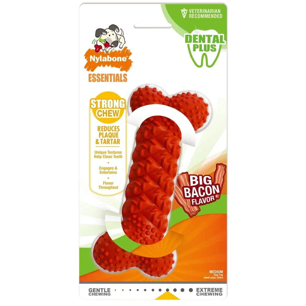 Daily Dental Rubber Braid Bone Chew Toy Dogs Up to 35 lbs Tough Chewable Toy with Bacon Flavor Textured Design Dental Health