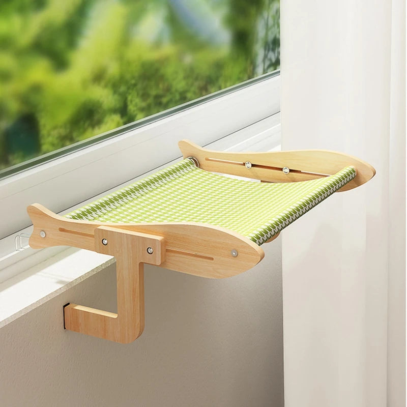 Cat Hammock Window Hanging Bed Wooden Assembly Pet Mat Adjustable Snap-on Legs Window Mounted Cats Hammock 45x35cm/17.71x13in