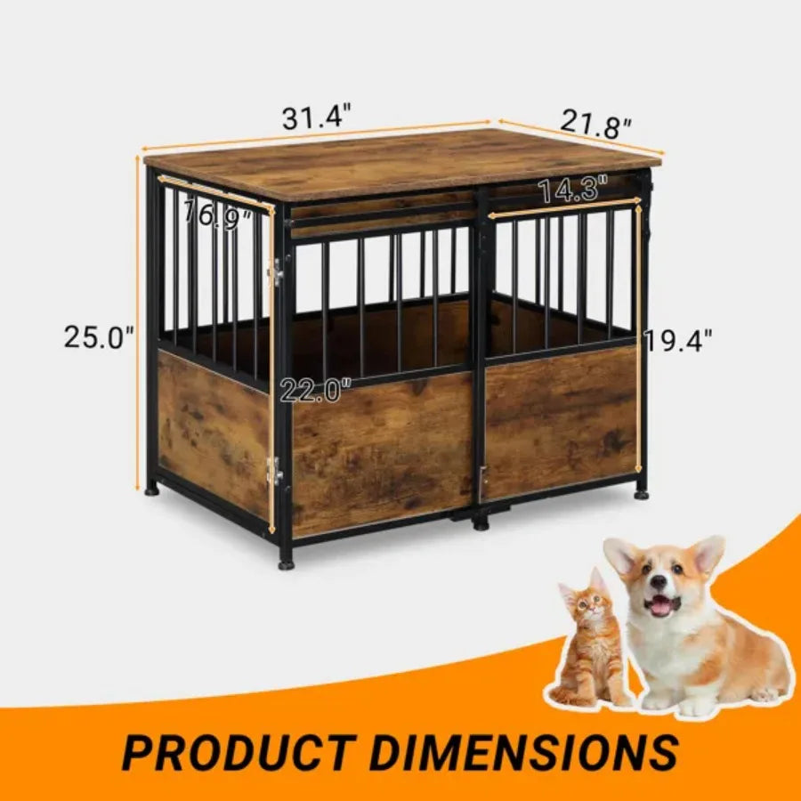 Wooden Heavy Duty Dog Kennel with Double Doors Rustic Brown