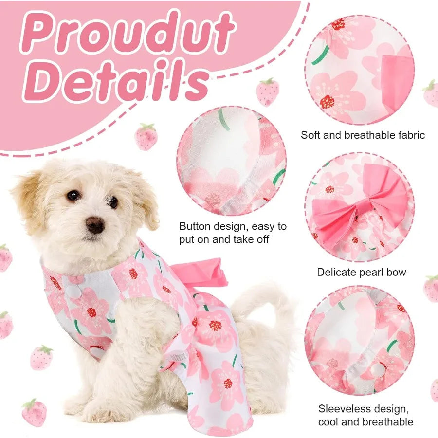 5 Pieces Floral Puppy Dresses for Female Dogs and Cats Cute Summer Outfits with Princess Bowknots Ideal for Yorkie and Small Br