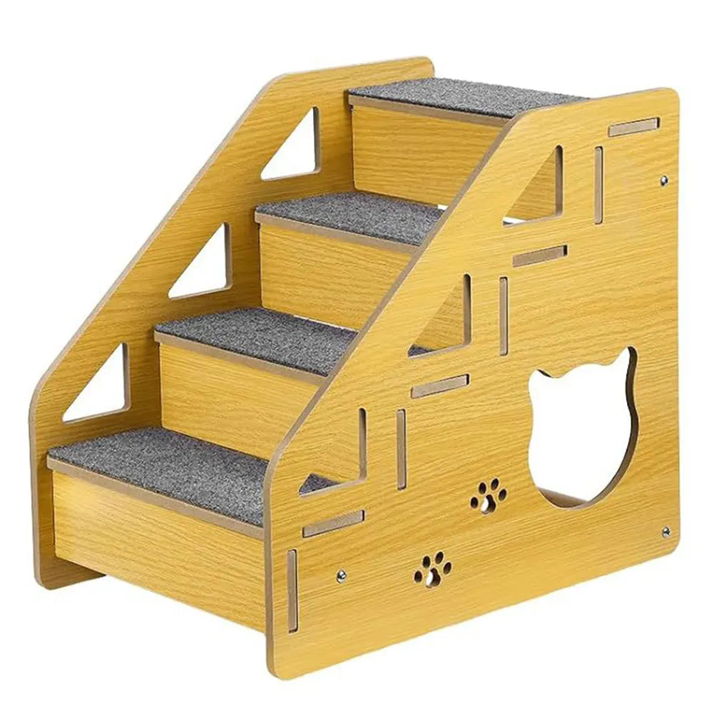 4-Step Wooden Pet Stairs Nonslip Carpeted Dog Stairs Ramp Sofa Ladder Wooden Pet Ladder for Dogs and Cats for Bed
