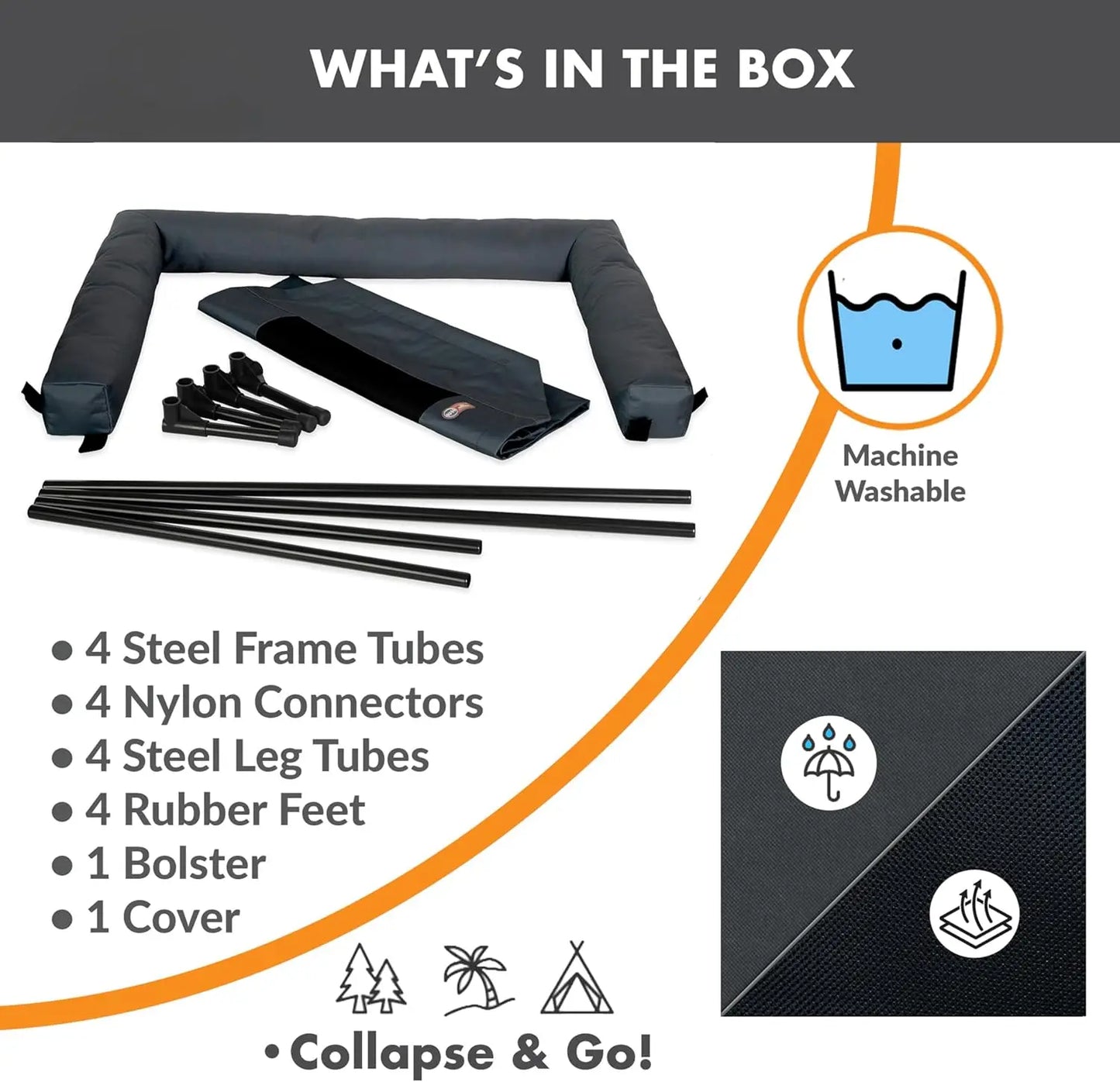 Large Elevated Dog Cot with Cooling Mesh, Removable Washable Cover, Sturdy Metal Frame for Indoor Outdoor Use