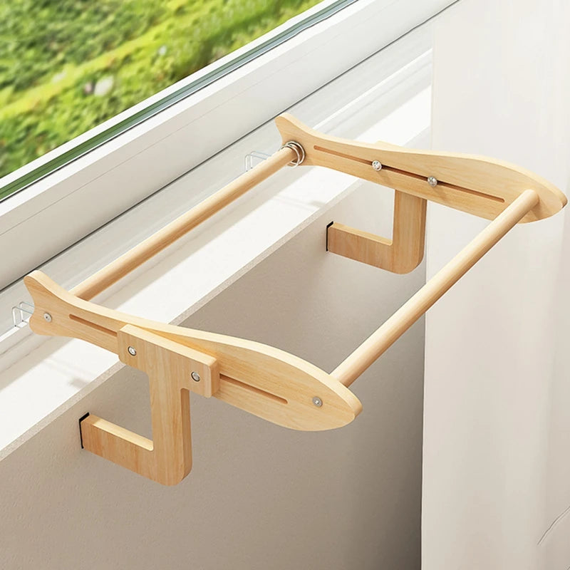 Cat Hammock Window Hanging Bed Wooden Assembly Pet Mat Adjustable Snap-on Legs Window Mounted Cats Hammock 45x35cm/17.71x13in
