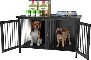 Double Dog Crate with Divider for 2 Small or 1 Dog, Furniture Style Kennel Indoor Cage with Removable Panel (Int.dims:36.2”Wx24