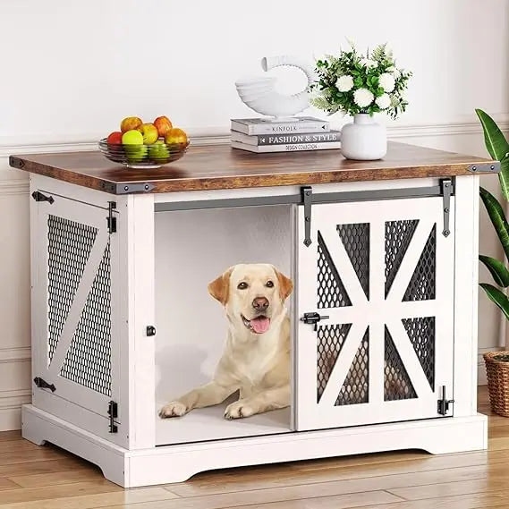 Farmhouse Large Dog Crate Furniture, Heavy Duty Dog Cage for Medium Large Dogs, XL Dog Crate Dog Kennel Indoor with Double Door