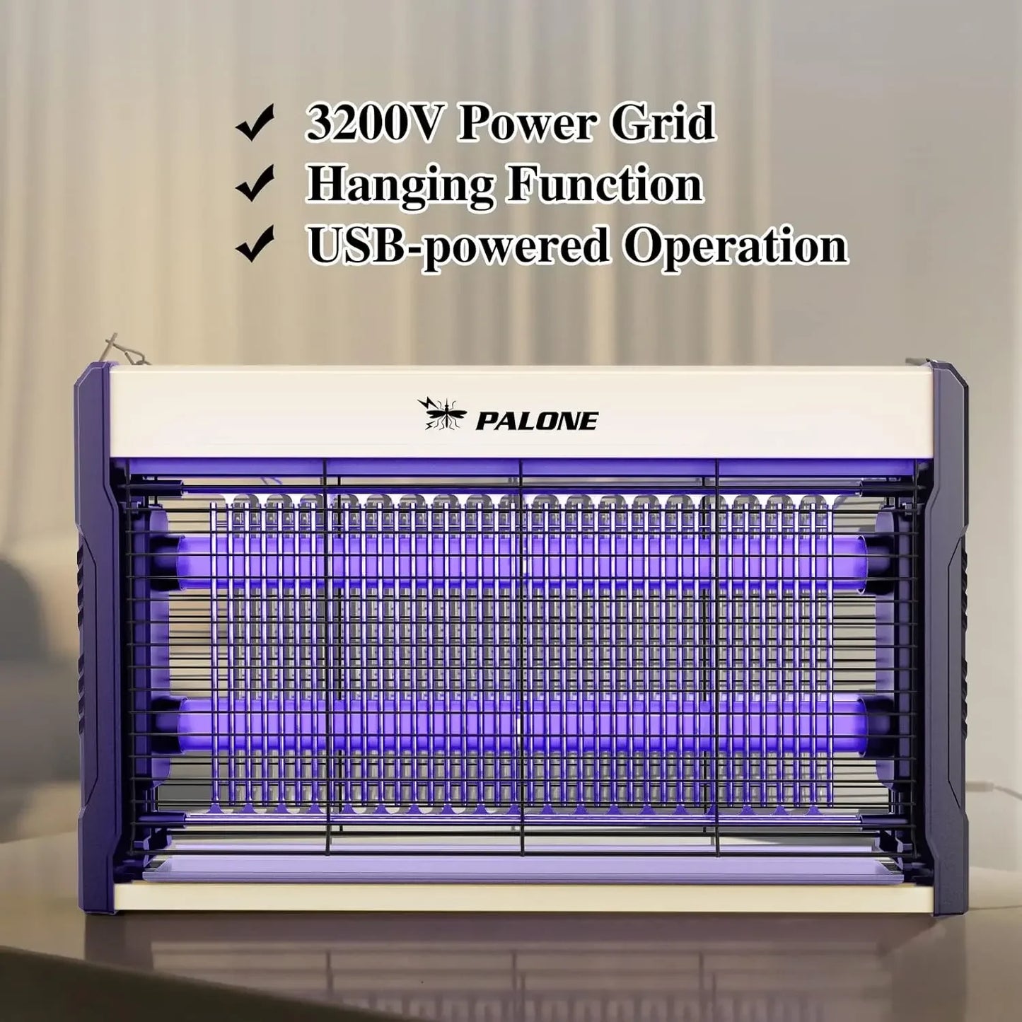 Electric Bug Zapper 3200V Mosquito Zapper Killer Indoor Insect Killer with Hanging Chain Removable Collection Tray Bug Zapper