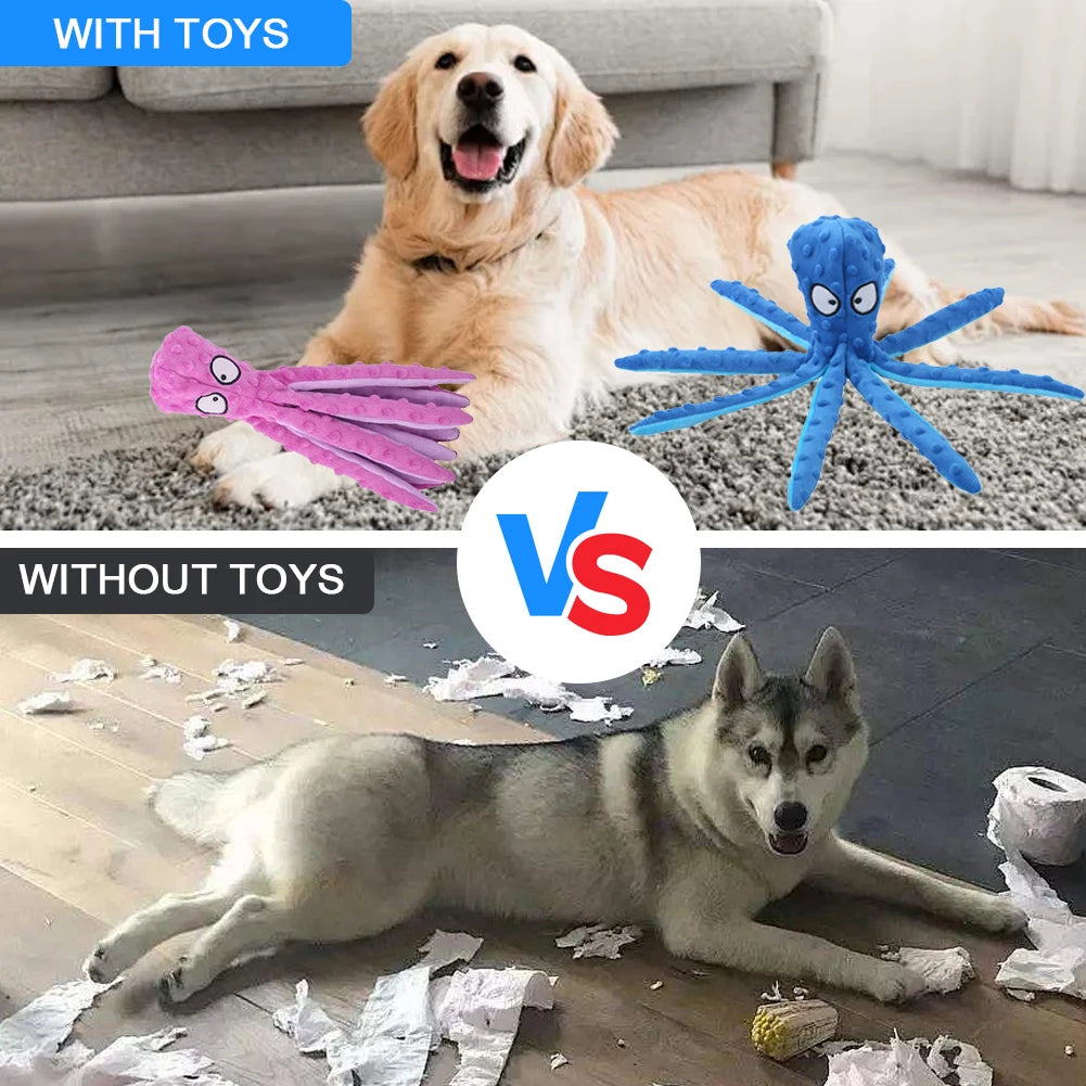 2Pcs Dog Vocal Toys Octopus Non-stuffed Soft Plush Toy Puppy Educational Teething Dog Chew Puppy Training Toys Pet Supplies