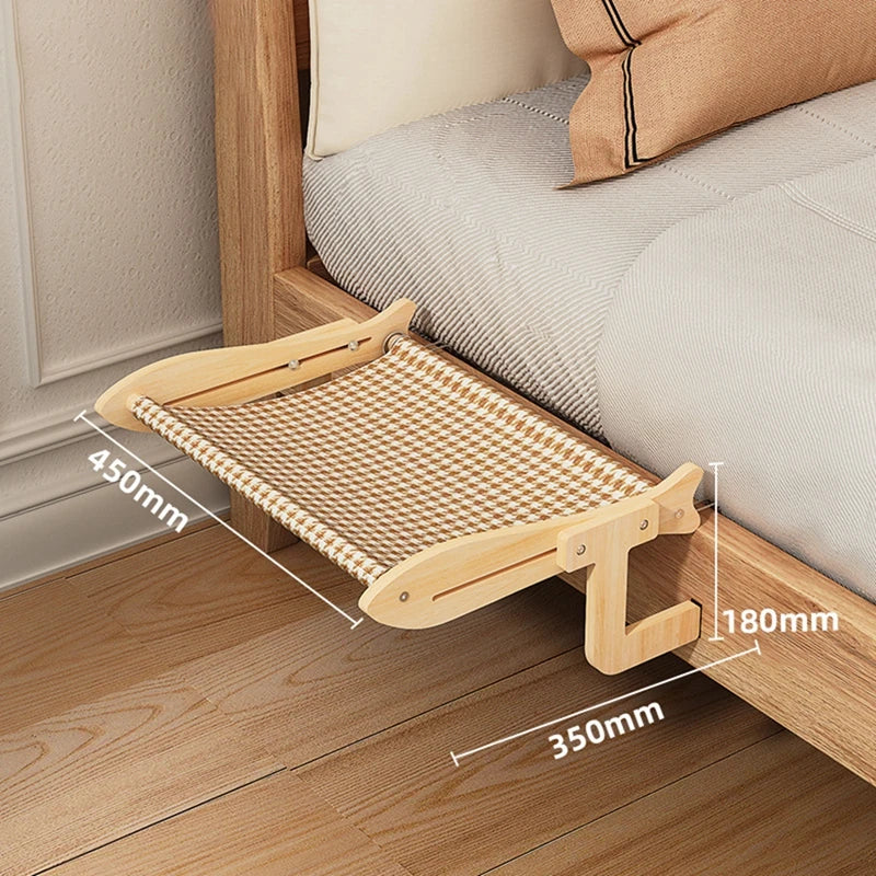 Cat Hammock Window Hanging Bed Wooden Assembly Pet Mat Adjustable Snap-on Legs Window Mounted Cats Hammock 45x35cm/17.71x13in