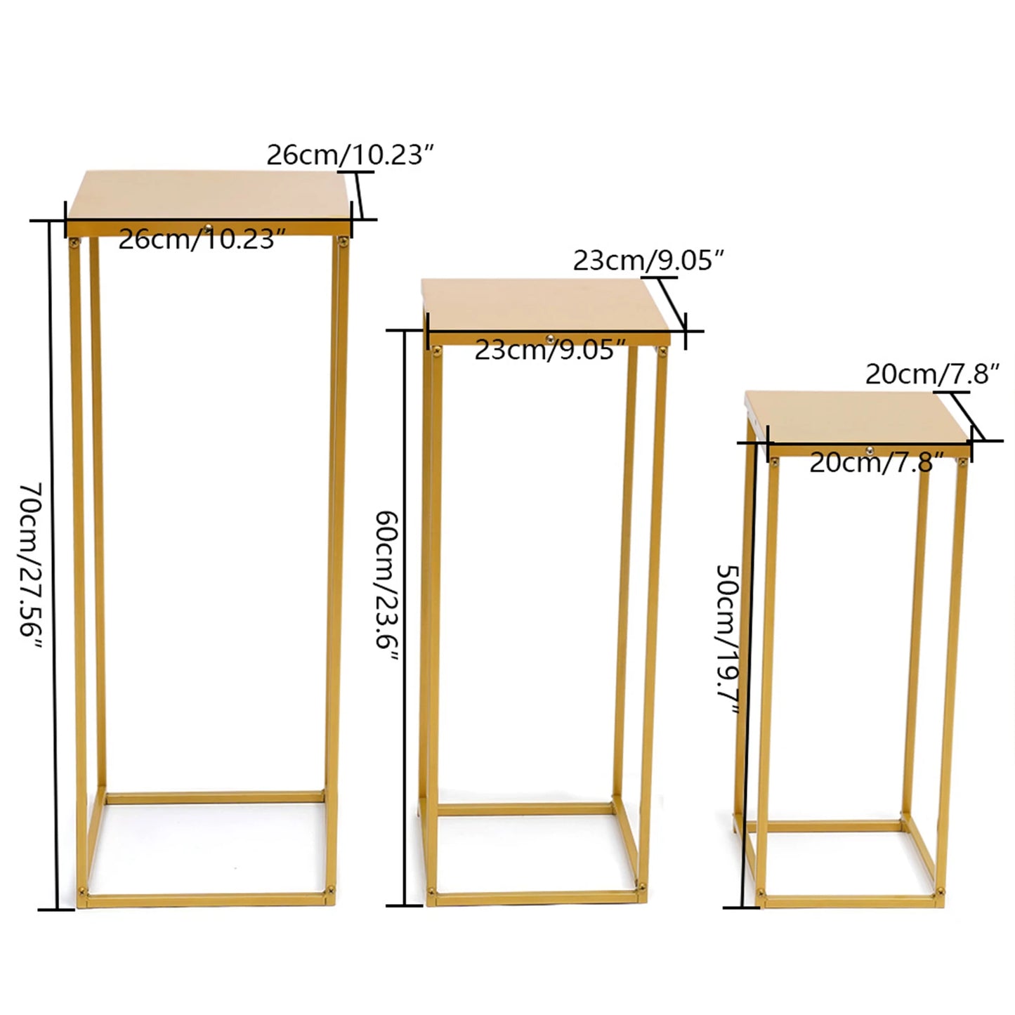 Set of 3 Metal Square Flower Stands Plant Stand Rack Art Column Road Lead Gold/Black Flower Holder For Living Room Wedding Decor