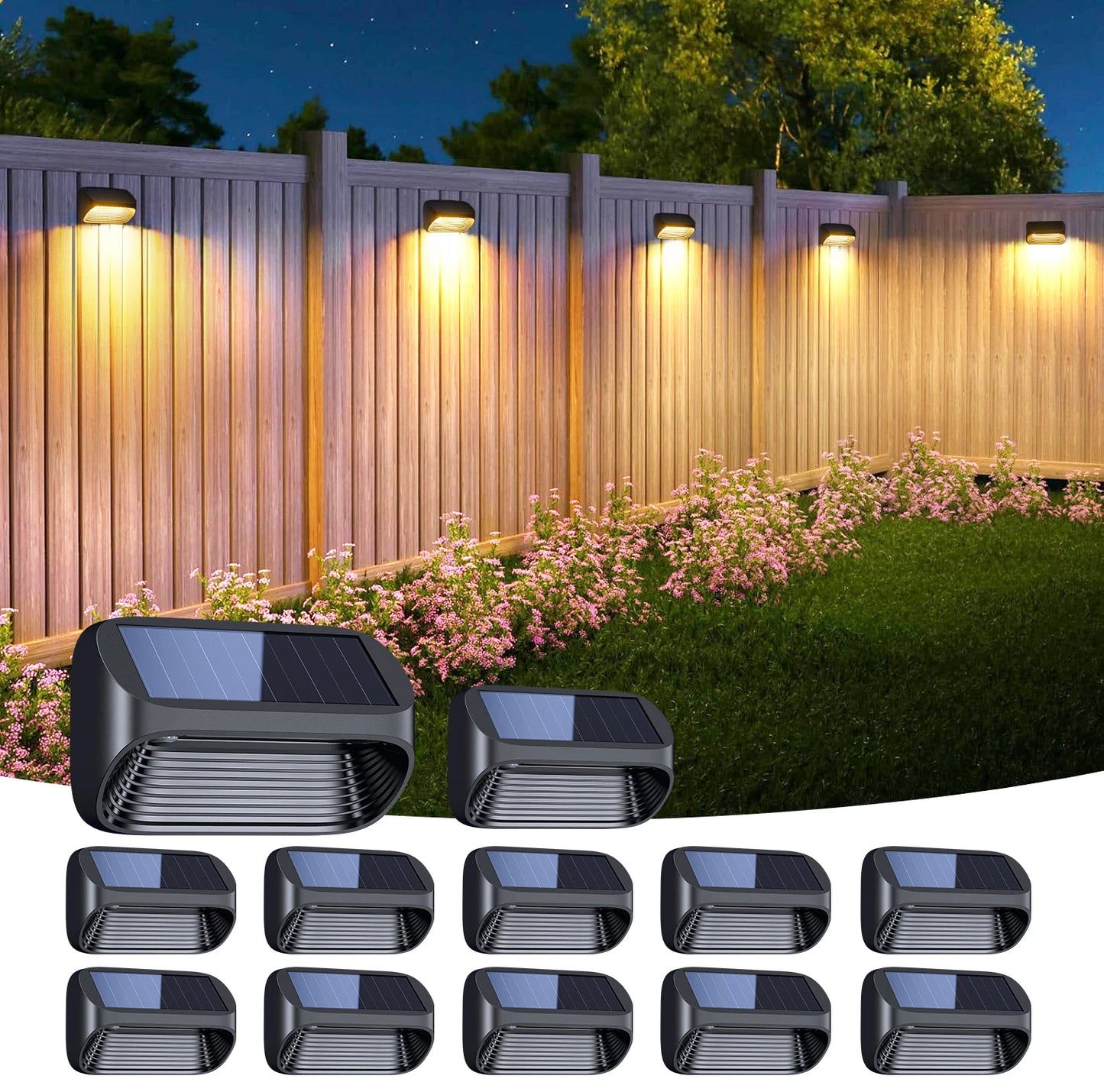 6/12 Pack Fence Lights Solar Powered for Yard Patio Decor