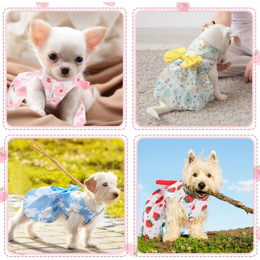 5 Pieces Floral Puppy Dresses for Female Dogs and Cats Cute Summer Outfits with Princess Bowknots Ideal for Yorkie and Small Br