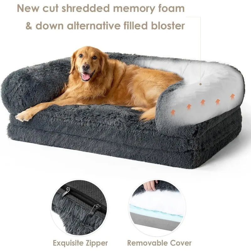 Foldable Human Dog Bed, Orthopedic Memory Foam Human Sized, Waterproof , Faux Fur Pet Couch for Adult, Dark Grey, 72"x44"x11"