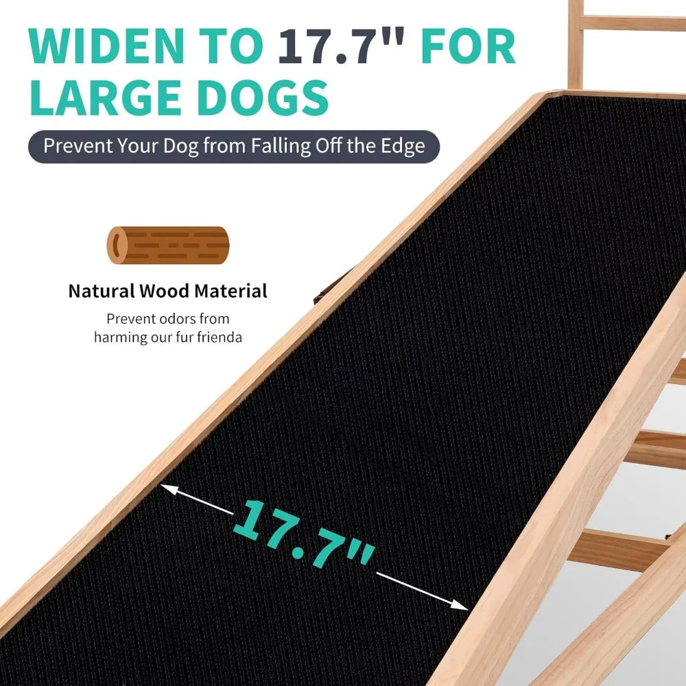 Dog Ramp, 5 Level Adjustable Height Folding Pet Ramp for High Bed, Portable Paw Ramps Large Bed Ramp for Medium & Large Old Dogs