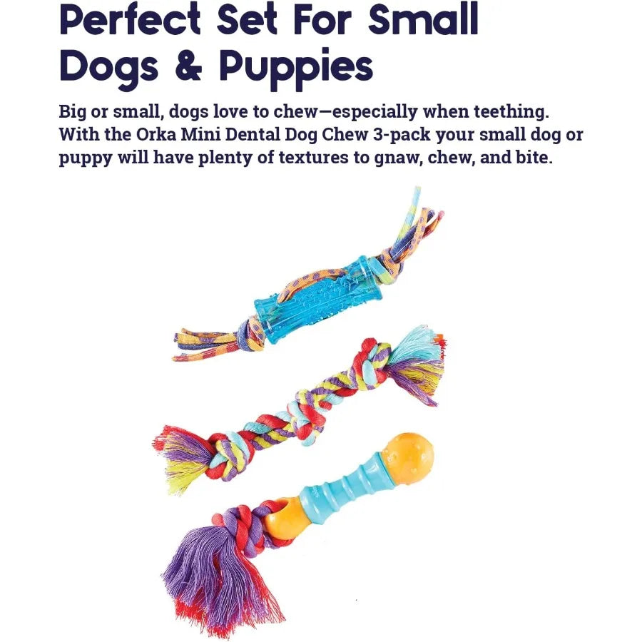 Orka Mini Dental Dog Chew Toys 3 Pack for Small Dogs Designed to Promote Oral Health and Reduce Plaque Ideal for Daily Use in T