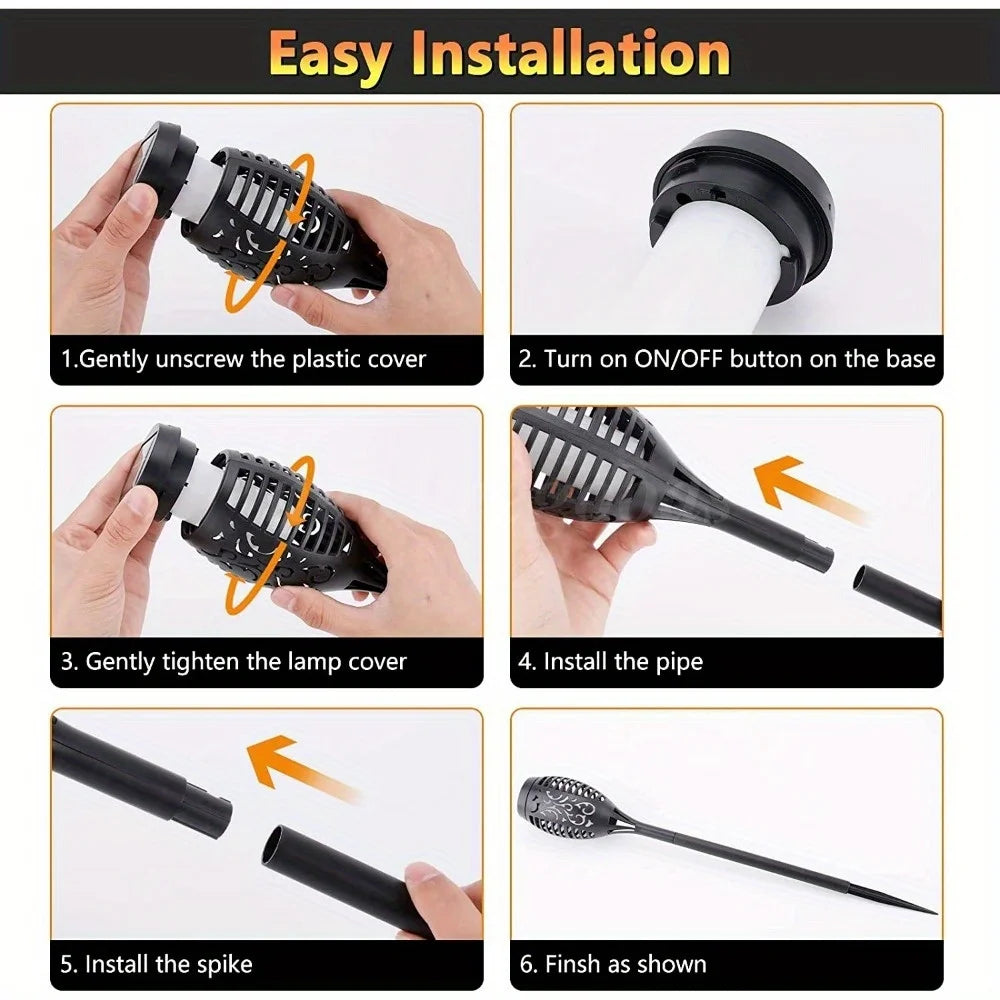 Flames Solar Torch Light Set-4 Pcs, Automatic On/Off,Long-lasting Solar Power for Gardens&Decorative Driveways IP waterproof