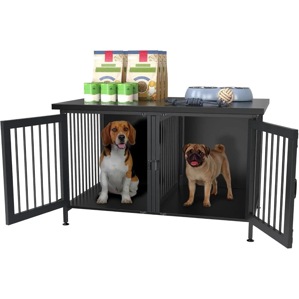 Double Dog Crate with Divider for 2 Small or 1 Dog, Furniture Style Kennel Indoor Cage with Removable Panel (Int.dims:36.2”Wx24