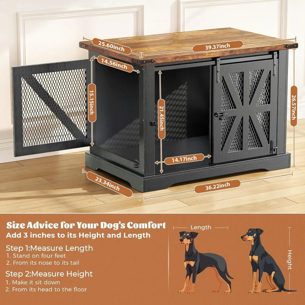 Farmhouse Large Dog Crate Furniture, Heavy Duty Dog Cage for Medium Large Dogs, XL Dog Crate Dog Kennel Indoor with Double Door