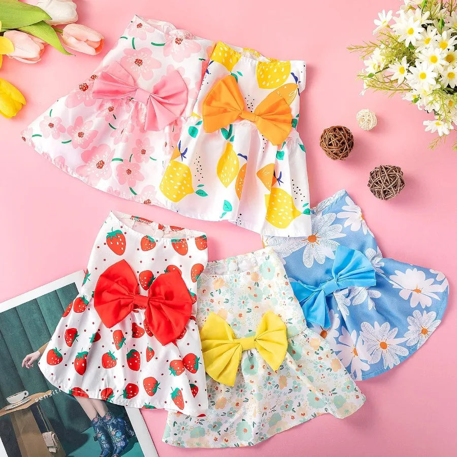5 Pieces Floral Puppy Dresses for Female Dogs and Cats Cute Summer Outfits with Princess Bowknots Ideal for Yorkie and Small Br