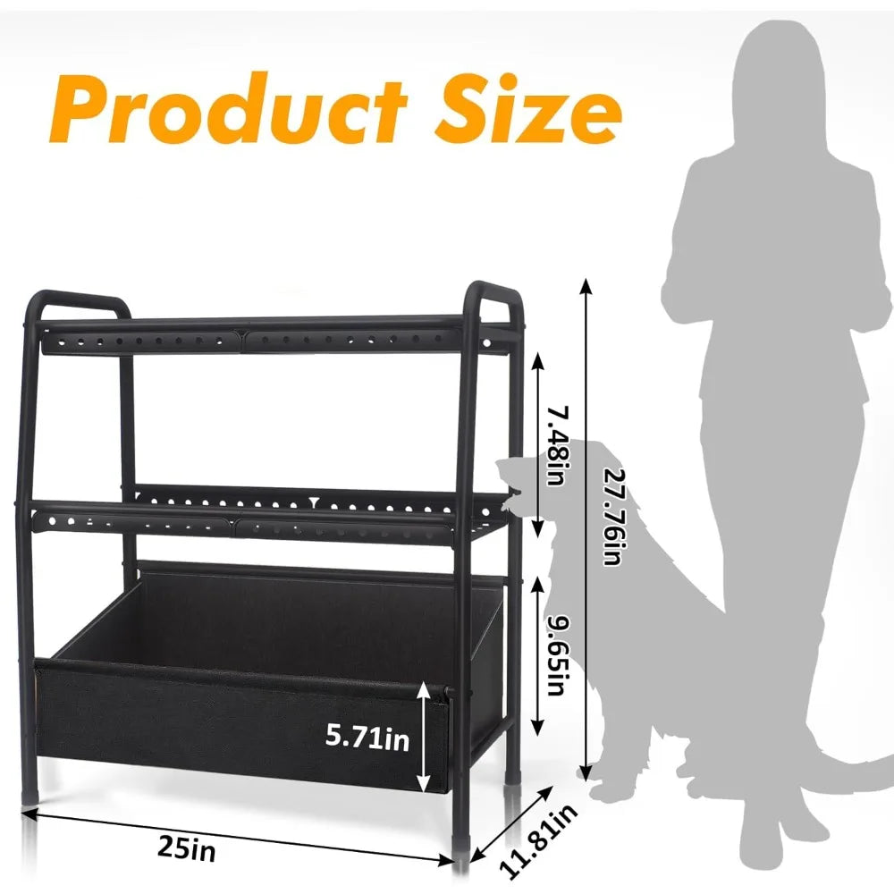 Large Dog Toy Basket Metal with Dog Storage Organizer, Dog Toy Bin Box with Collar Leash Holder Hook, Dogs Toys Holder Chest Pet