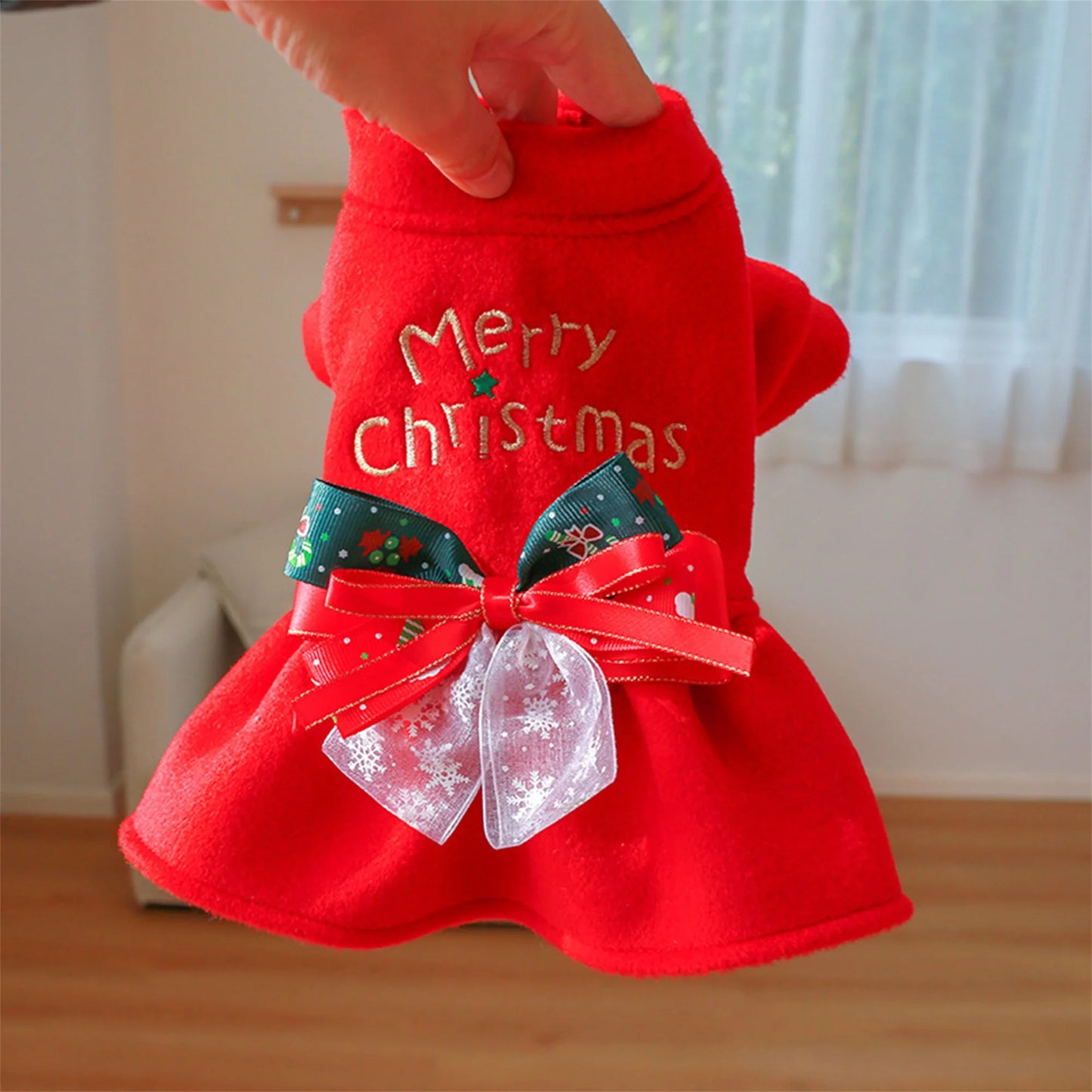 Christmas Dog Costume with Santa Hat and Jingle Bells Festive Pet Outfit for Small Dogs and Cats Holiday Dress