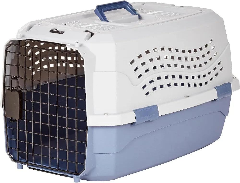 Basics 2-Door Top-Load Hard-Sided Dogs, Cats Pet Travel Carrier, Gray & Blue
