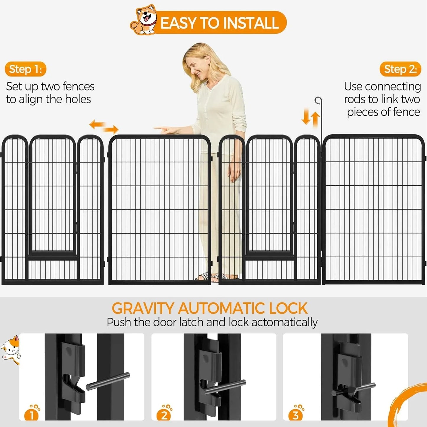 Dog Playpen Outdoor 47 inch 16 Panels Indoor Dog Fence Metal Dog Pen Heavy Duty Pet Exercise Pen for RV/Camping/Garden