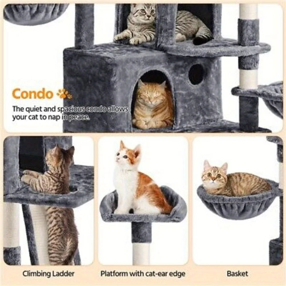 Cat Tree Cat Tower 76.5inch with Scratching Posts 3 Condos for Medium Cats Play