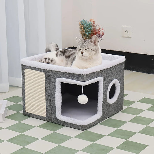 Indoor Cat Beds: Double-decker Luxury Houses, Foldable Sofas, Sisal Scratching Boards, Non-slip Bottoms, Scratching Pads.