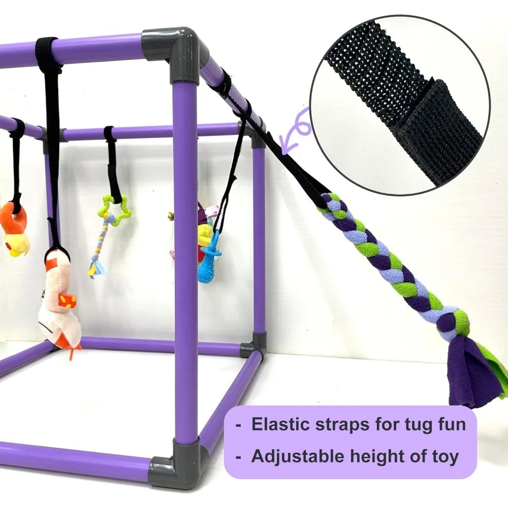 Puppy Play Gym for Small Dogs with 8 Hanging Toys, Jungle Playground with Interactive Funny Enrichment Toys to Keep Them Busy