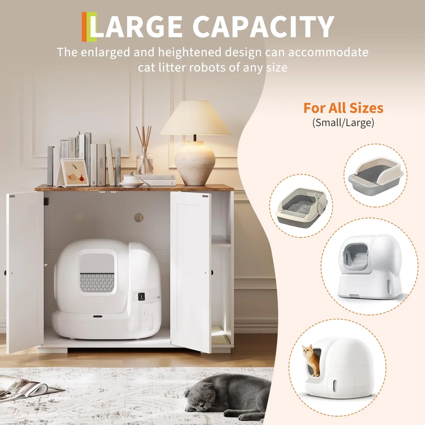 Cat Litter Enclosure For Litter Robot 3/4 Automatic Litter Box Dog-Proof Shelf Power Outlet Litter Collector Easy Assembly