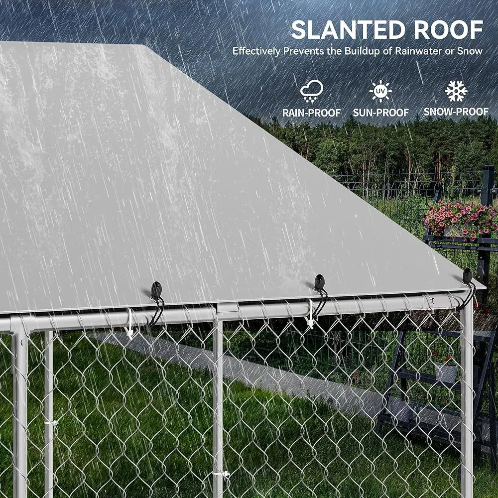 7.5'x7.5' Outdoor Dog Kennel with Metal Dog Gate, Outdoor Dog Pens with Roof, Heavy Duty Dog Kennel for Backyard Farm