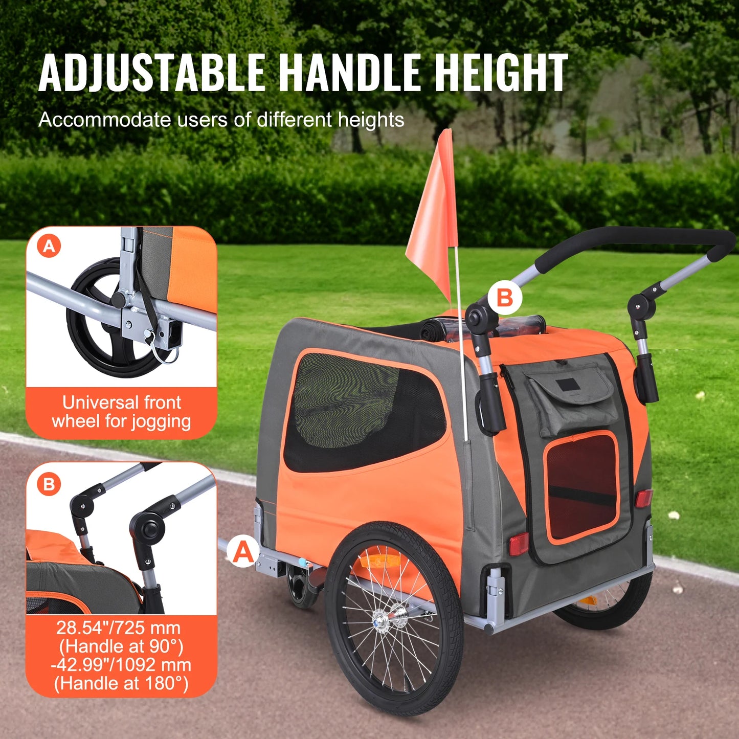 SucceBuy 66lbs Dog Bike Trailer2-in-1Pet Stroller Folding Cart Frame Bicycle Carrier with Wheels Universal Coupler for Dogs