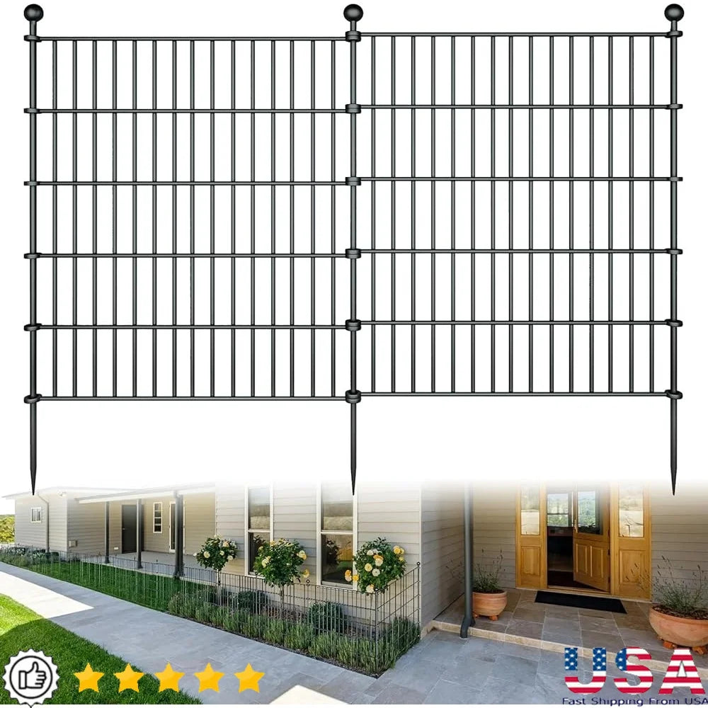Rustproof Dog Fence 10 Panels Metal Outdoor Garden Fence No Dig Temporary Pet Barrier with Ground Stakes Easy Installation
