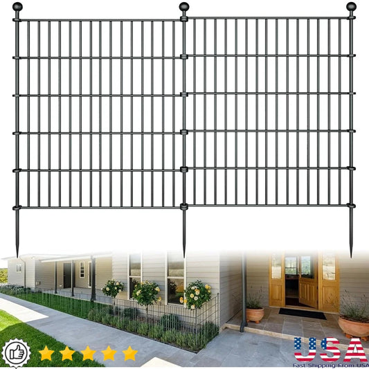 Rustproof Dog Fence 10 Panels Metal Outdoor Garden Fence No Dig Temporary Pet Barrier with Ground Stakes Easy Installation