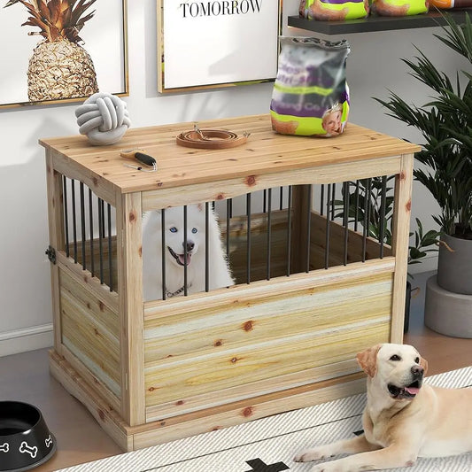 Solid Wood Dog Crates For Medium Dogs, Multifunctional Dog Kennel Furniture, Sufficient Space For Pets Dog Kennel Indoor,