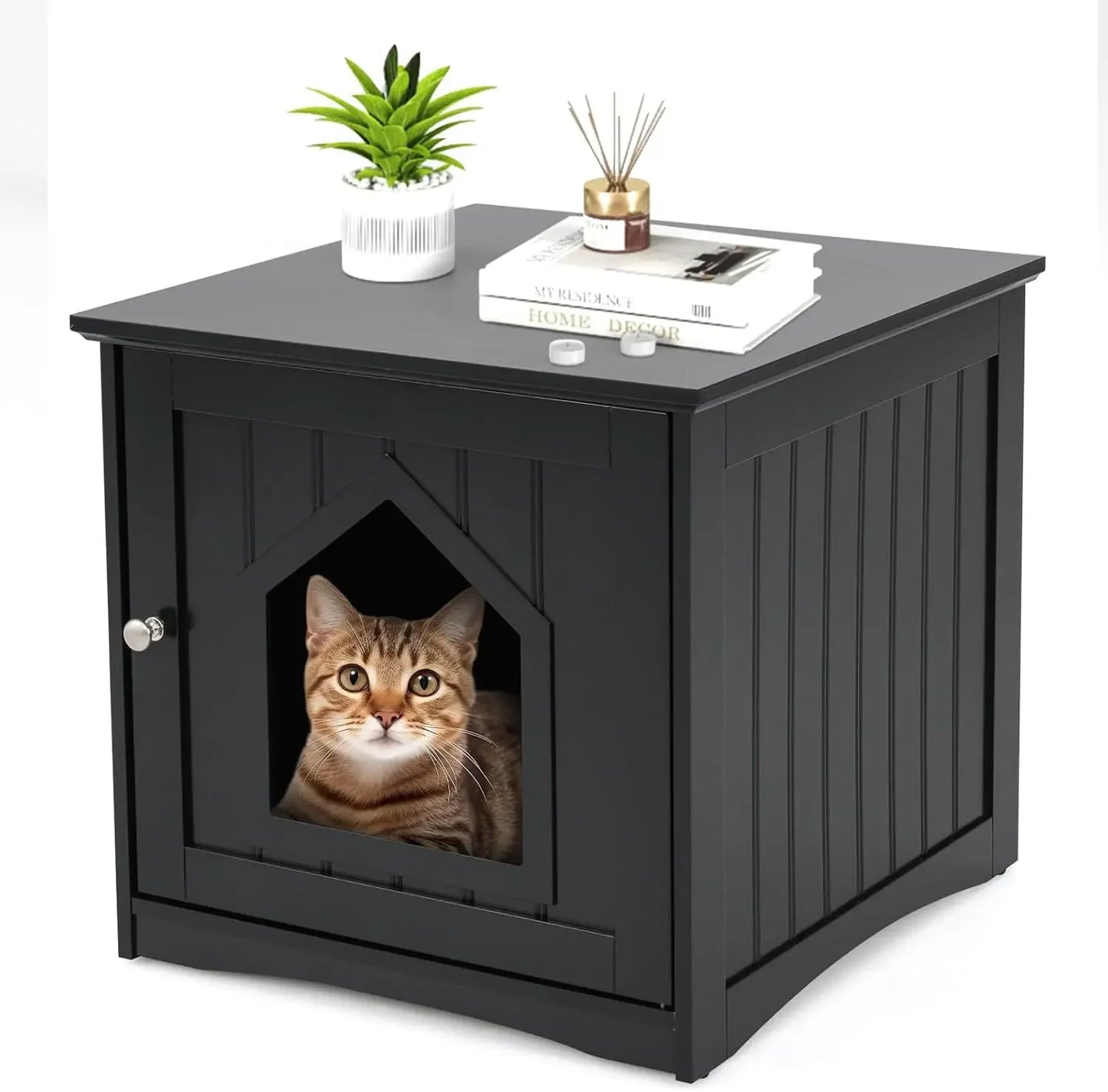 Litter Box Enclosure, Cat Litter Box Furniture Hidden, Nightstand Pet House with Magnetic Door, Decorative Cat House, Indoor